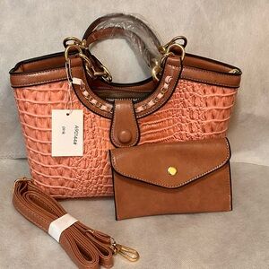 Elegant Pink and Brown Women's Handbag Set